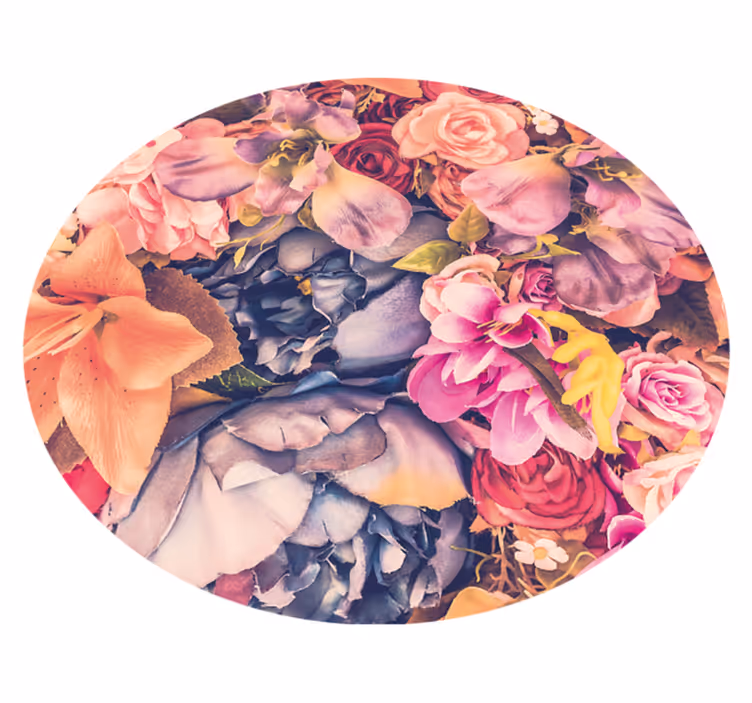 Rundt blomsterarrangement vinyl teppe blomster og planter - Tenstickers