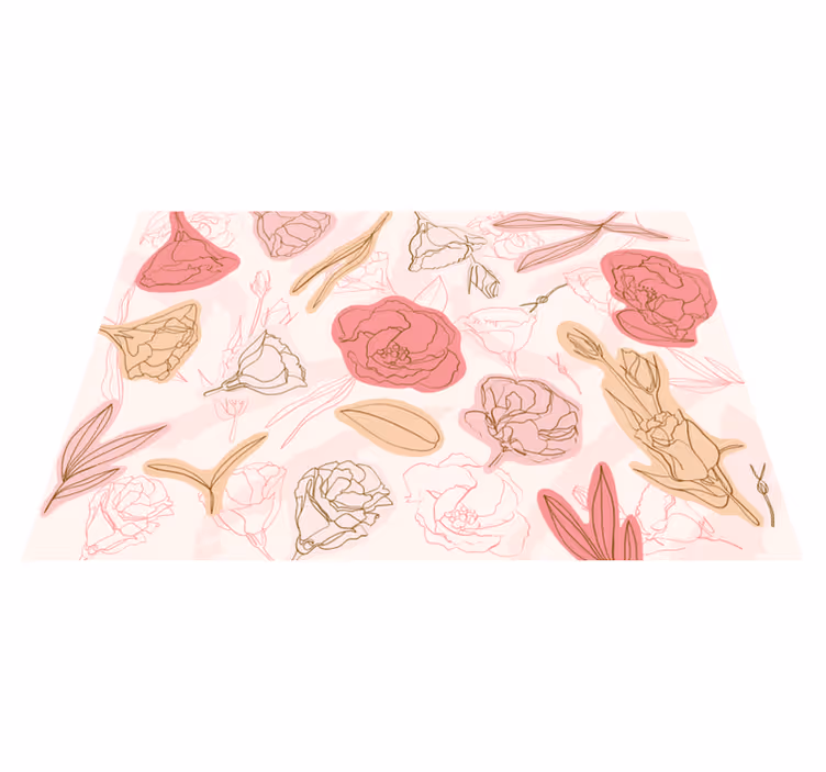 Botanisk omrissstil vinyl teppe blomster og planter - Tenstickers