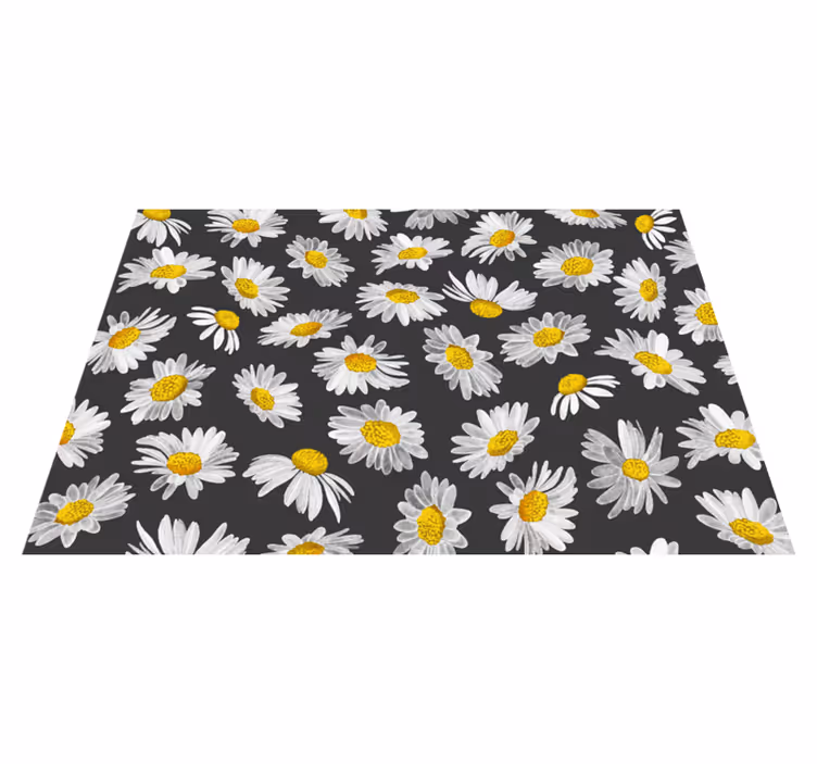 Tusenfryd blomst svart blomster vinyl teppe - Tenstickers