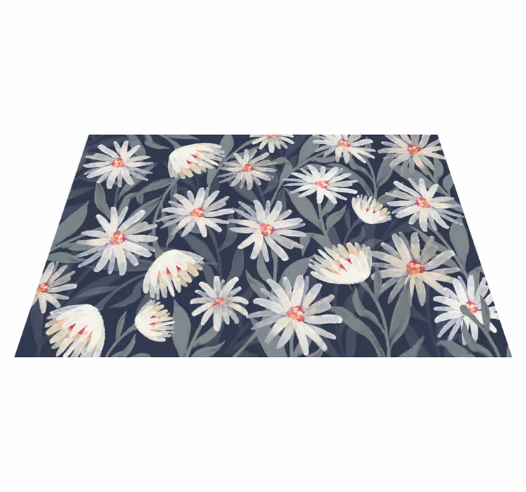 Floral hvite tusenfryd vinyl teppe blomster og planter - Tenstickers