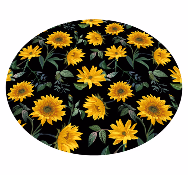 Solsikker plante svart bakgrunn blomsterteppe - Tenstickers