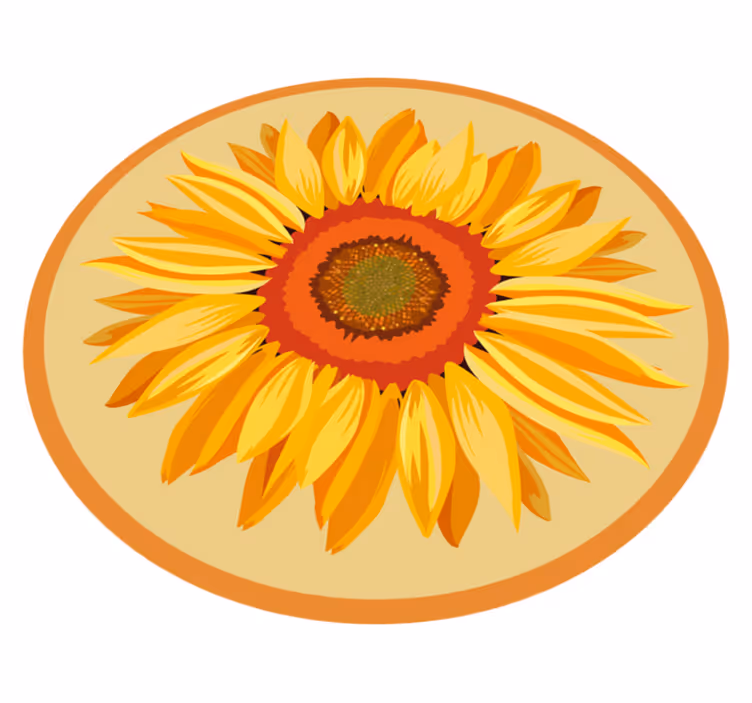 Solsikke rund vinyl teppe blomster og planter - Tenstickers