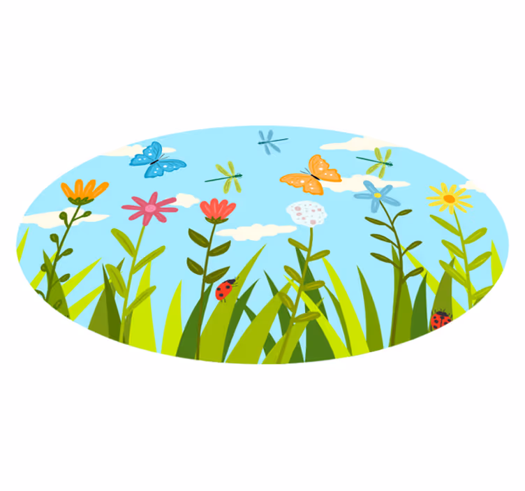 Blomsterhagescene vinyl teppe blomster og planter - Tenstickers