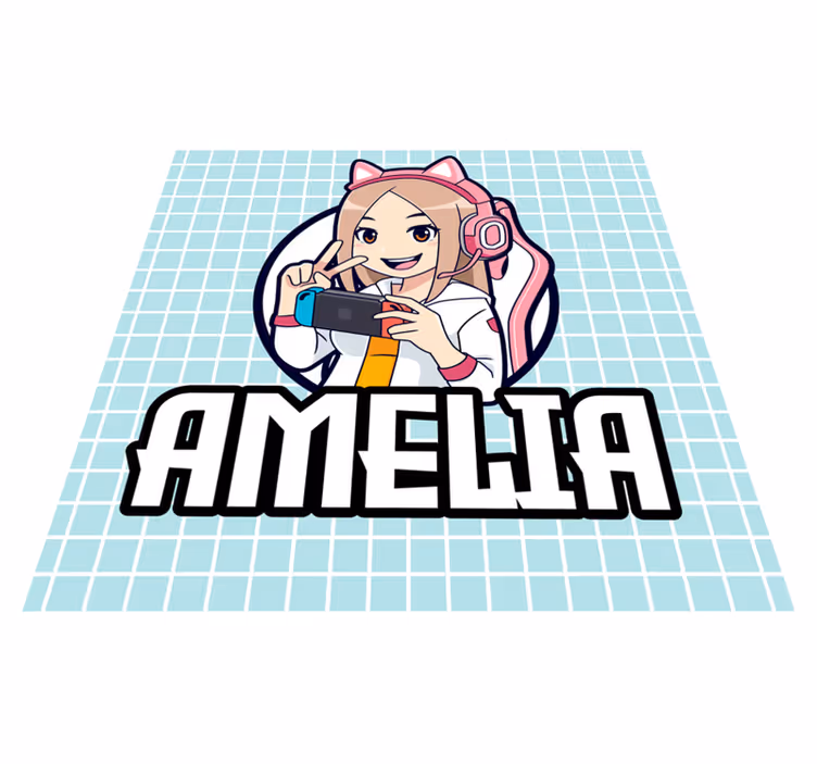 Videospill jente og katt soverommet vinyl teppe - Tenstickers