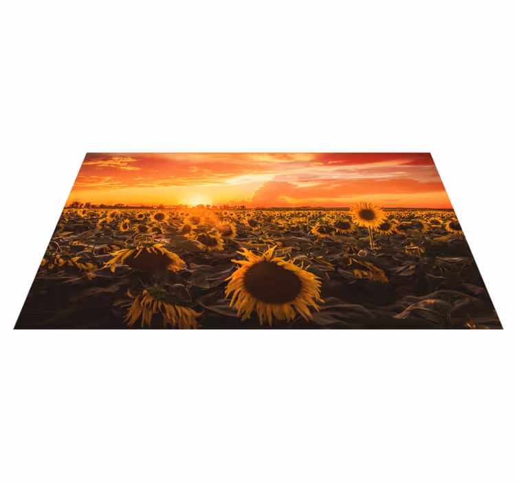 Solsikke solnedgangsscene vinyl teppe blomster og planter - Tenstickers
