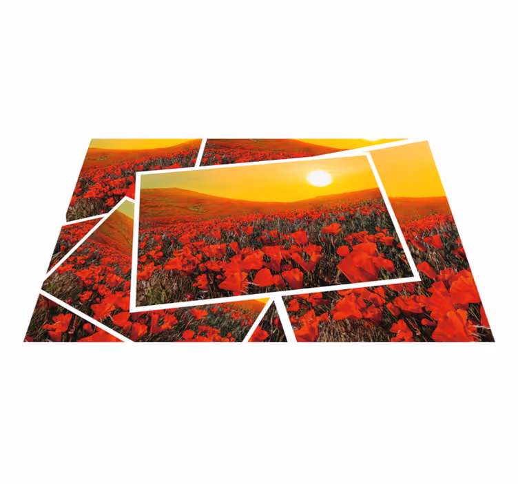 Livlige blomsterfelt vinyl teppe natur - Tenstickers
