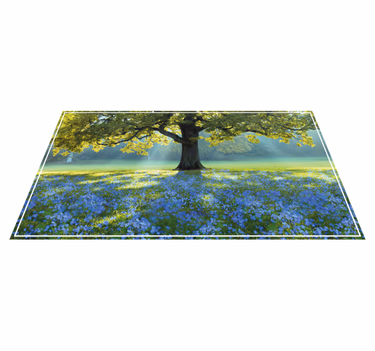 Blå blomster og et treblomstteppe - Tenstickers