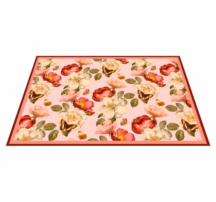 Rosa og grønne blomster mønster natur vinyl teppe - Tenstickers