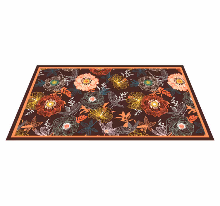 Mørkt vintage blomster stil natur vinyl teppe - Tenstickers