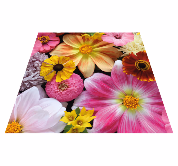 Gul og rosa blomsterteppe til hjemmekontor - Tenstickers