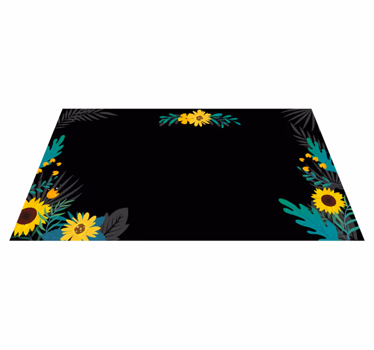 Solsikker på svart bakgrunn vinyl teppe blomster og planter - Tenstickers