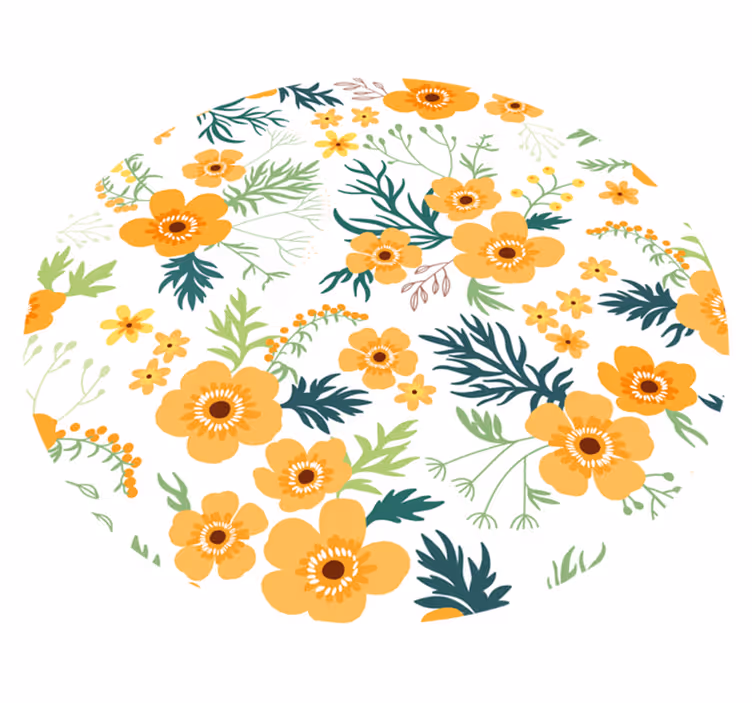 Oransje blomster og blader vinyl teppe blomster og planter - Tenstickers