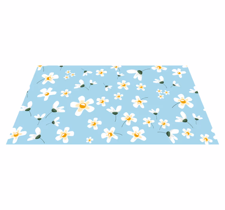 Blå bakgrunn med tusenfryd vinyl teppe blomster og planter - Tenstickers