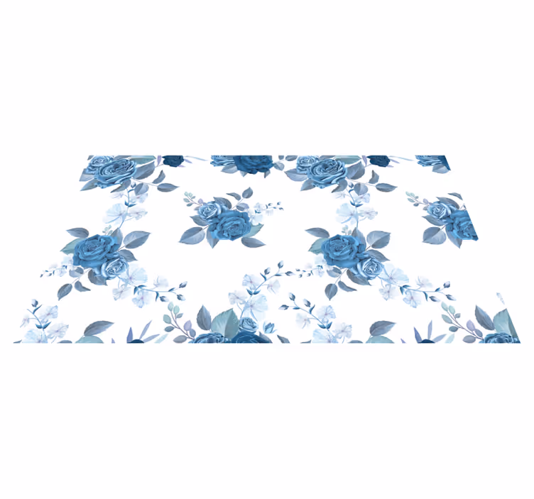 Blå blomsteroppsats vinyl teppe blomster og planter - Tenstickers