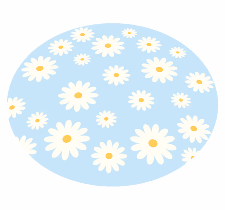 Hvite tusenfryd på lyseblått bakgrunnsteppe - Tenstickers