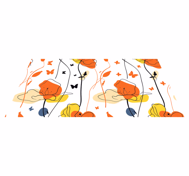 Abstrakt tegning valmuer sommerfugler blomsterteppe - Tenstickers