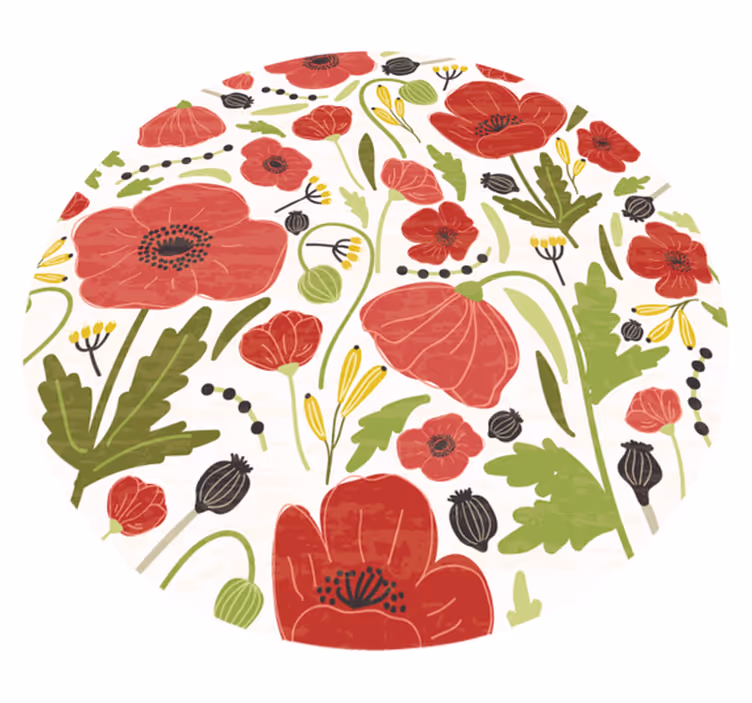 Røde valmueblomster vinyl teppe blomster og planter - Tenstickers