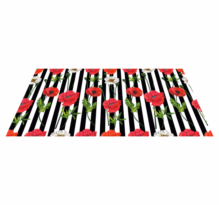 Blomsterstripet mønster vinyl teppe blomster og planter - Tenstickers