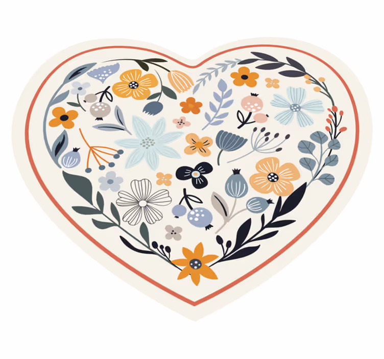 Hjerteblomsteroppsats vinyl teppe blomster og planter - Tenstickers
