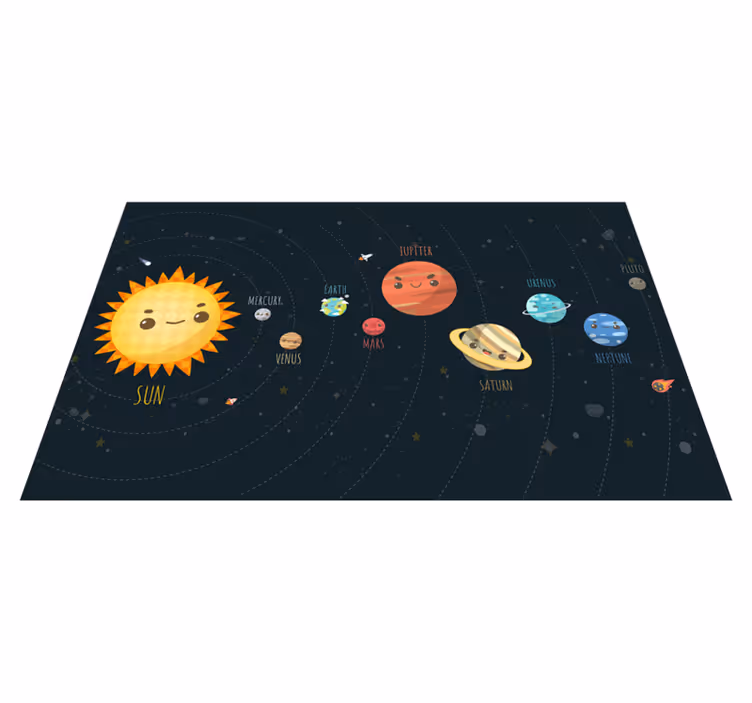 Solsystem forklart tegneserie stjerne vinyl teppe - Tenstickers