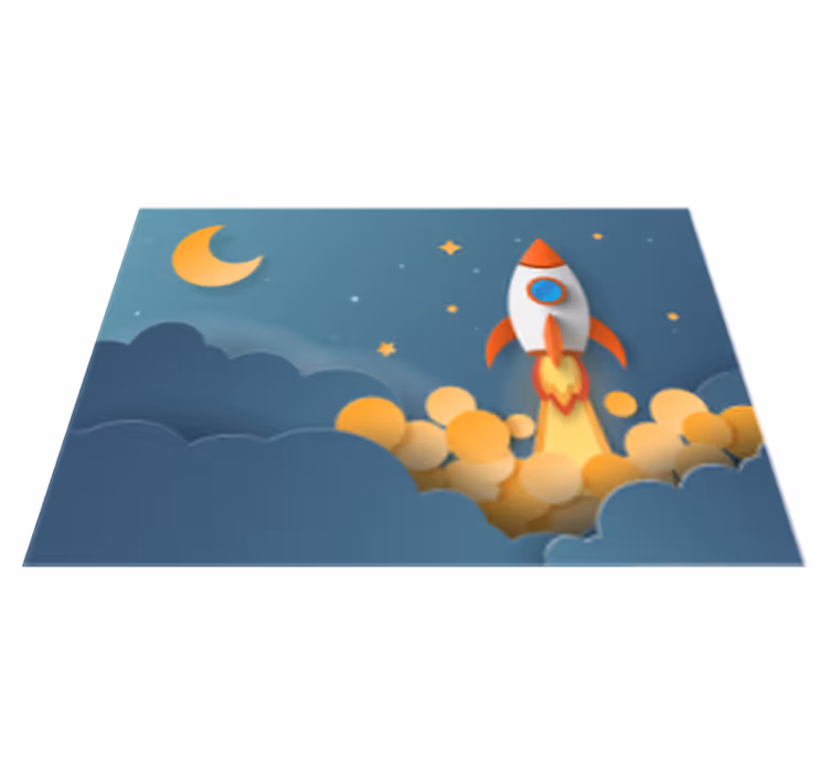 Karikatur, lansering, rakett, til, romfarstjerne, vinyl teppe - Tenstickers