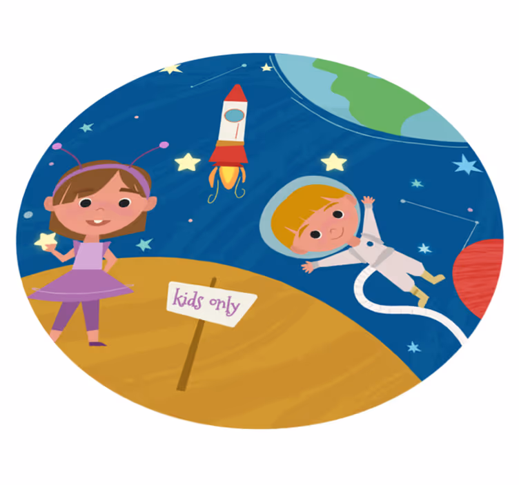 Tegneserie barn som leker i verdensrommet vinyl teppe - Tenstickers