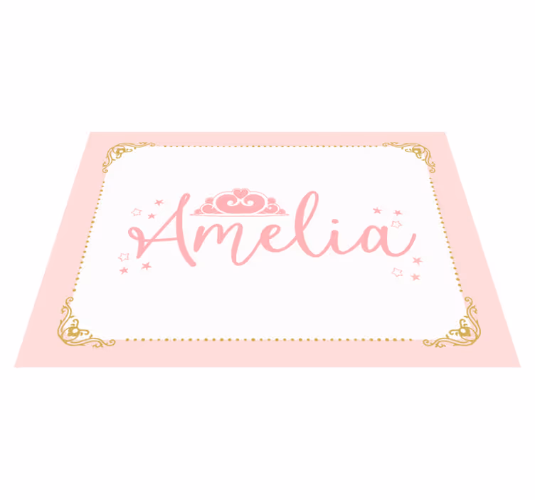 Rosa prinsessekrone med navn Vinyl teppe flere barn - Tenstickers