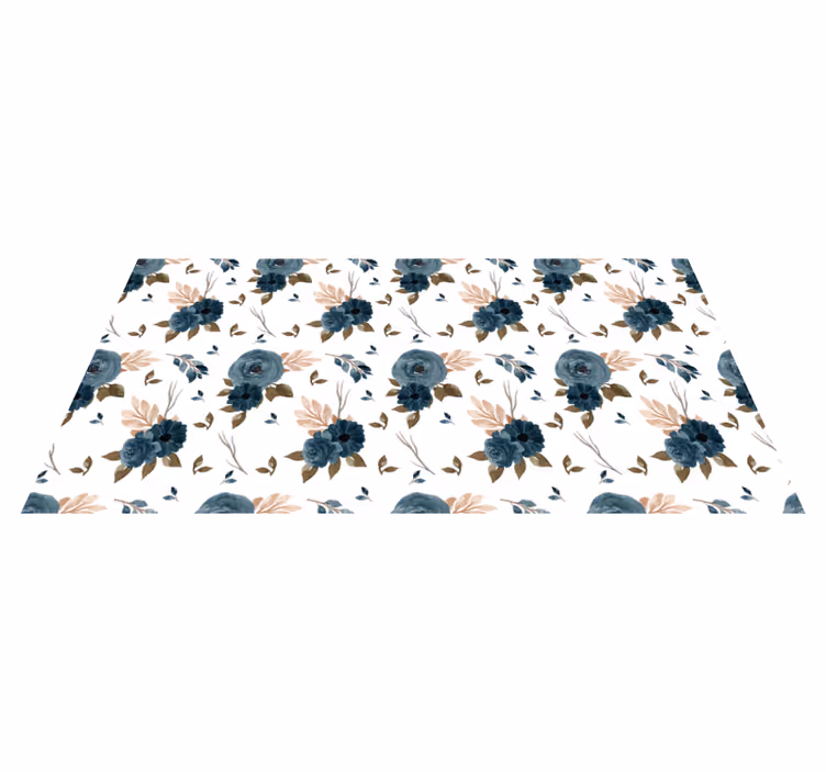 Blå elegante roser vinyl teppe blomster og planter - Tenstickers
