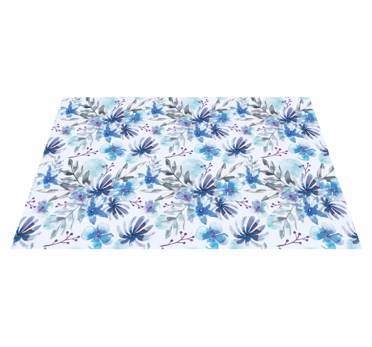 Blått elegant motiv vinyl teppe blomster og planter - Tenstickers