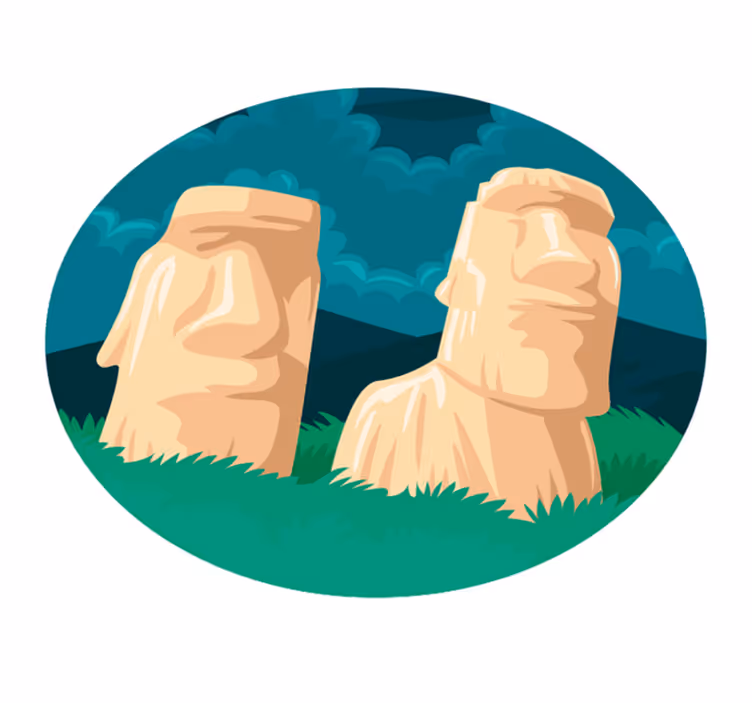 Vinyl teppe verdenskart moai statuer silhuett - Tenstickers