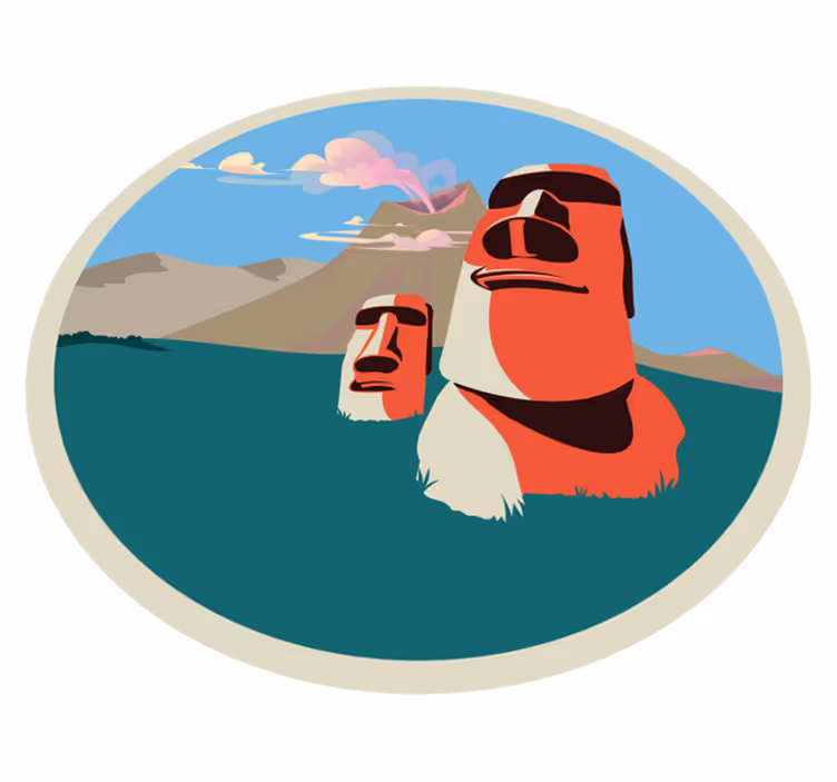 Moai-statuer illustrasjon vinyl teppe verdenskart - Tenstickers
