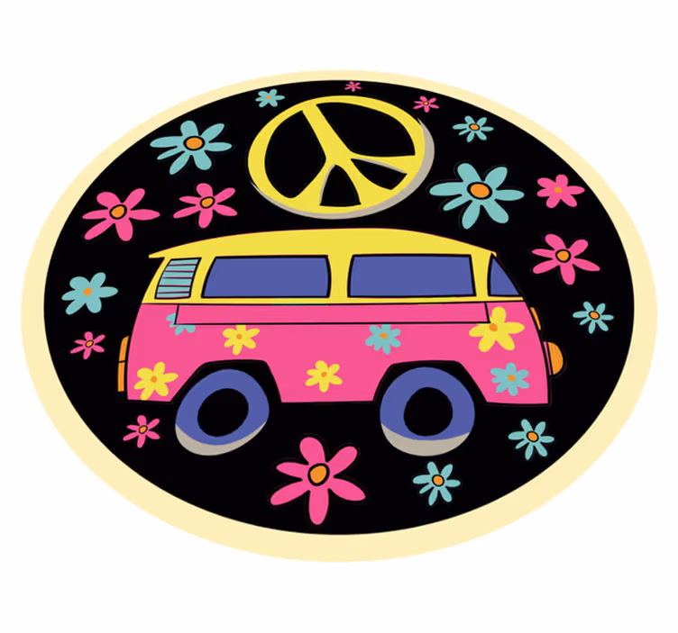 Minibuss med fredstegn vinyl teppe vintage - Tenstickers