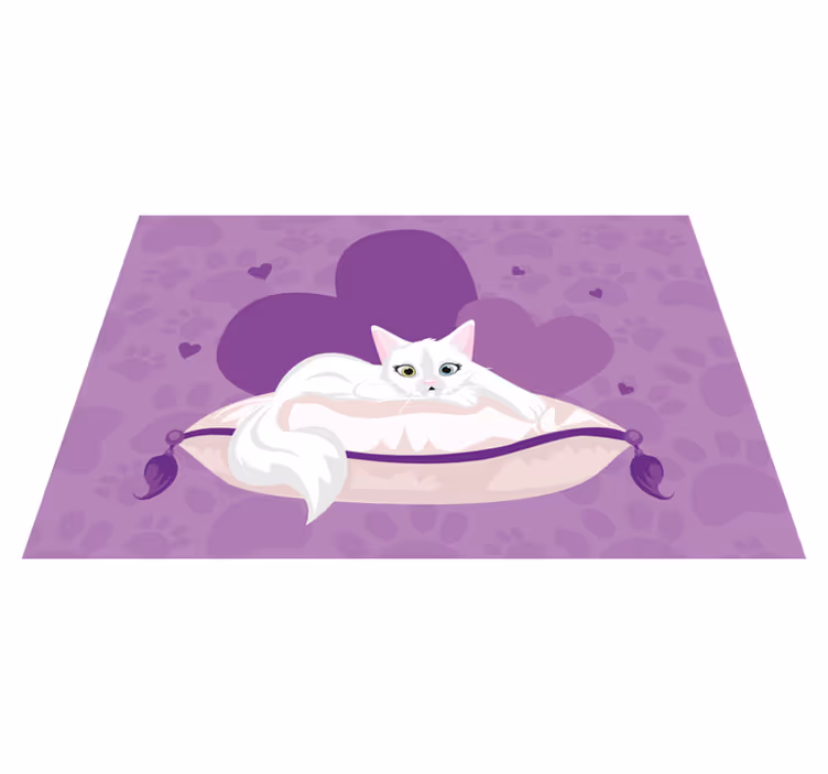 Hvit katt på en pute soveromteppe - Tenstickers