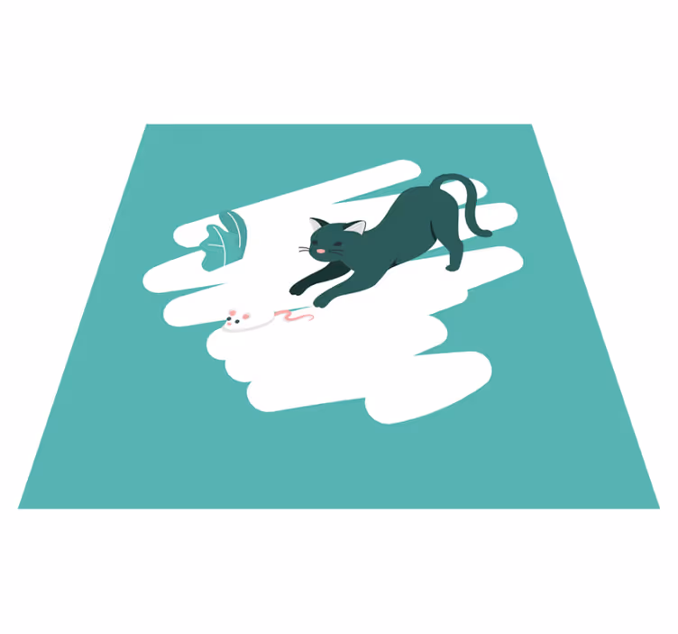Katt leker med et kanin soveroms vinyl teppe - Tenstickers