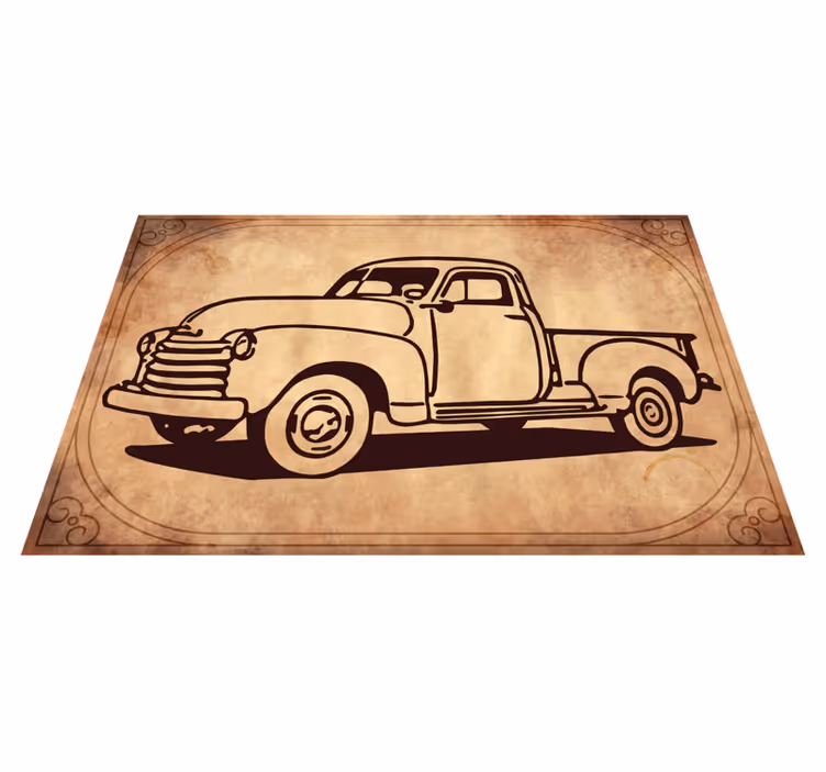 Klassisk lastebil silhuett vinyl teppe vintage - Tenstickers