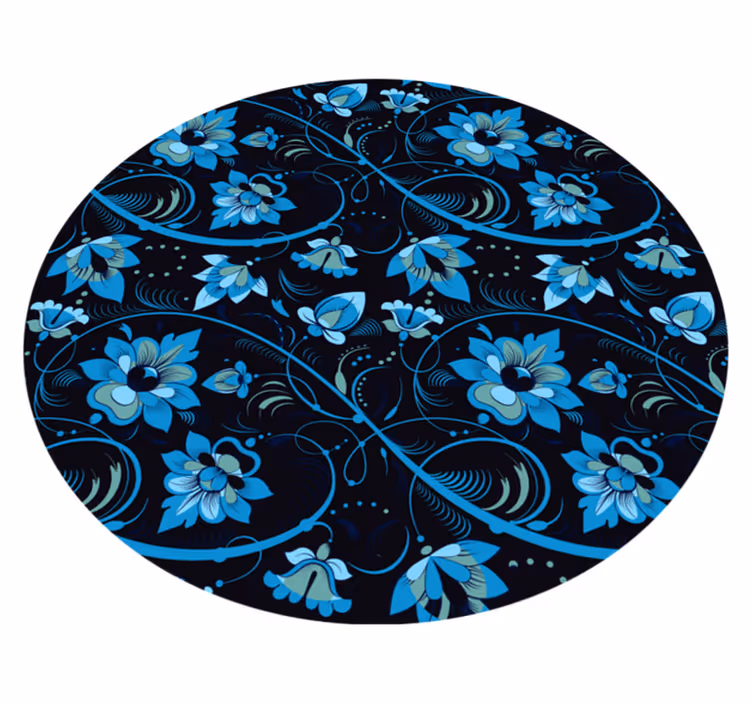 Blomstrende blått mønster vinyl teppe blomster og planter - Tenstickers