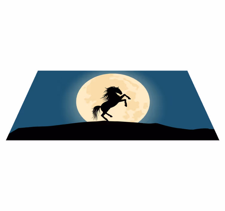 Hest, silhuett, måne, bak vinyl teppe moderne - Tenstickers