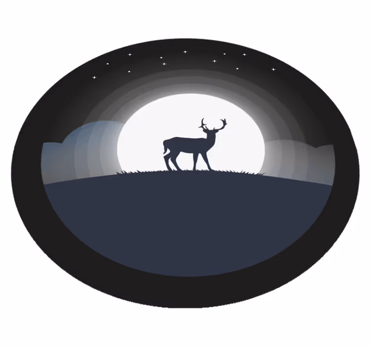 Hjort under månen vinyl teppe rund - Tenstickers