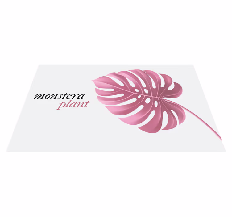 Rosa minimalistisk monstera-stil vinyl teppe sagn og tekster - Tenstickers