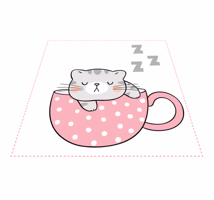 Søt, katt, soving, på, kopp kaffe, karikatur vinyl teppe dyr - Tenstickers