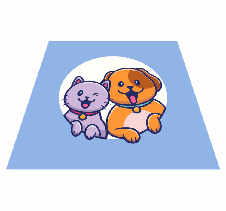Søt hund og kattevenn tegneserie vinyl teppe dyr - Tenstickers