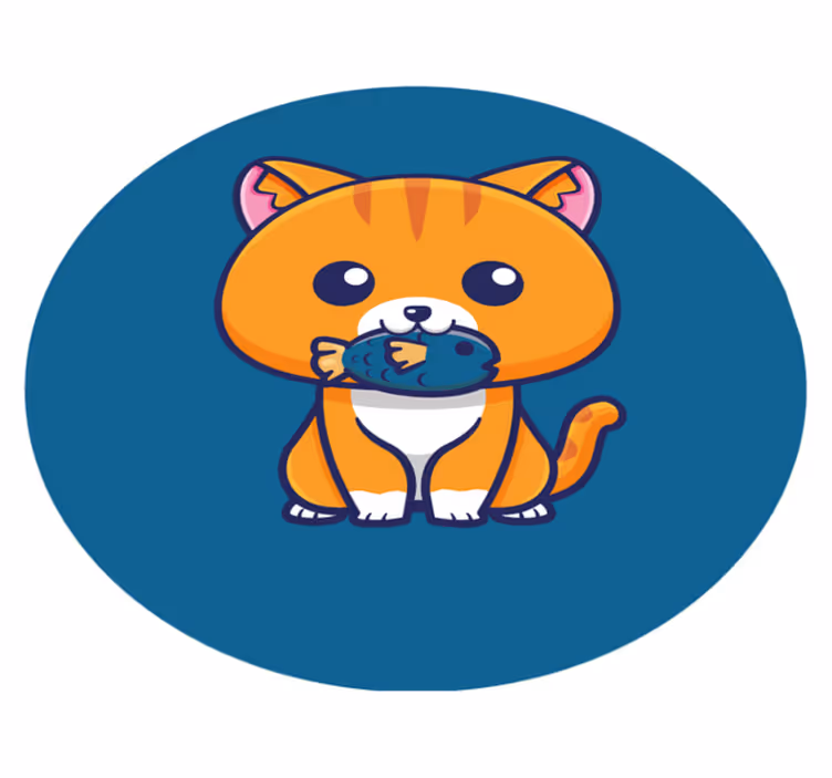 Søt katt som spiser fisk tegneserie vinyl teppe dyr - Tenstickers