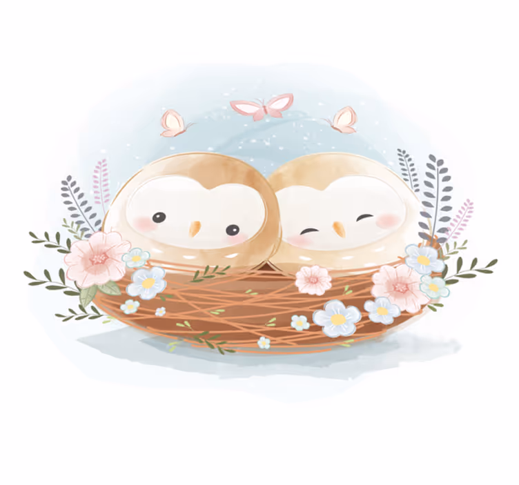 Ugle og blomster vinyl teppe soverom - Tenstickers