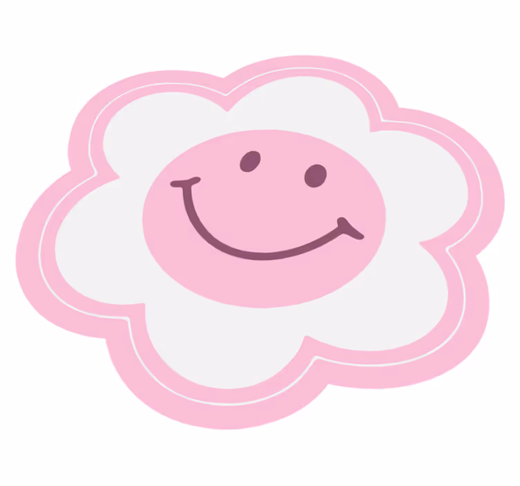 Blomst rosa og hvitt smilefjes vinyl teppe soverom - Tenstickers