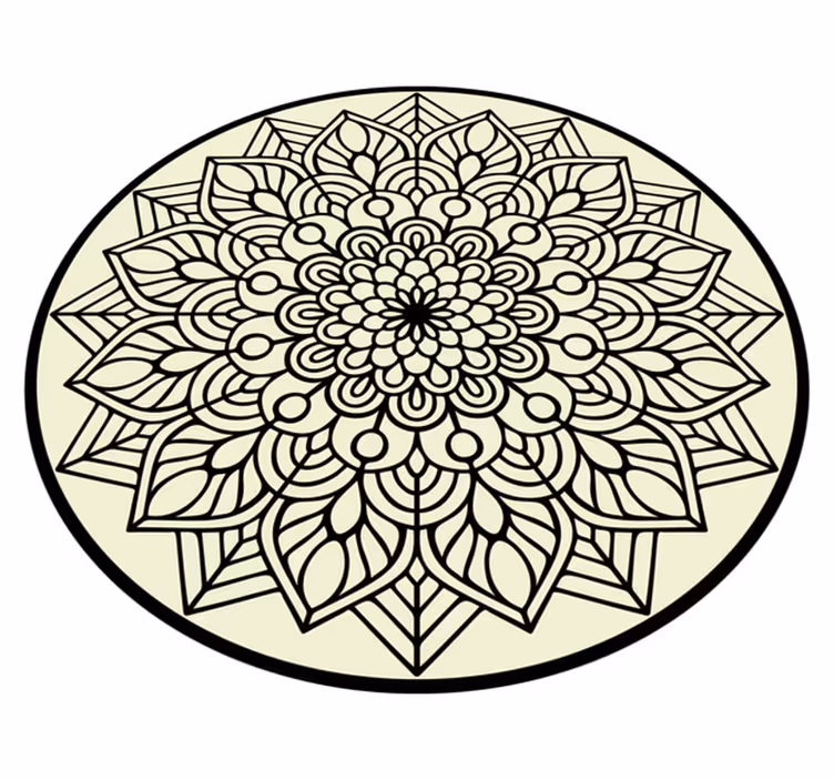 Svart og hvitt sirkulært vinyl teppe mandala - Tenstickers