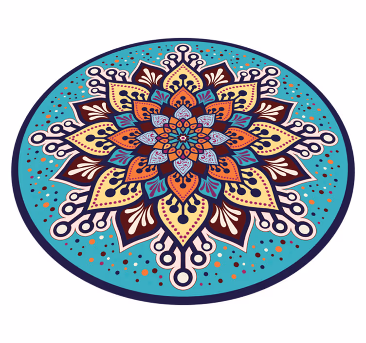 Blå og oransje solform vinyl teppe mandala - Tenstickers