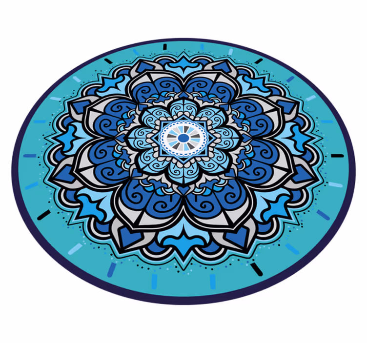 Intrikat blå mandala vinyl teppe rund - Tenstickers