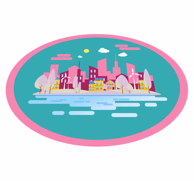 Fargerik bybilde Vinyl teppe flere barn - Tenstickers