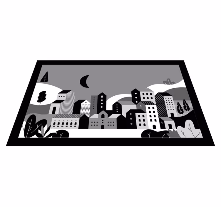 Bybilde svart og hvitt vinyl teppe moderne - Tenstickers