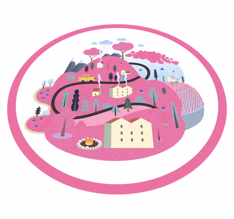 Fargerik landsbyscene vinyl teppe veier - Tenstickers